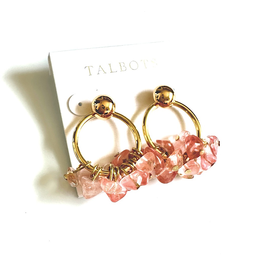 Talbots Pink and Gold Charm Hoop Earrings NWT